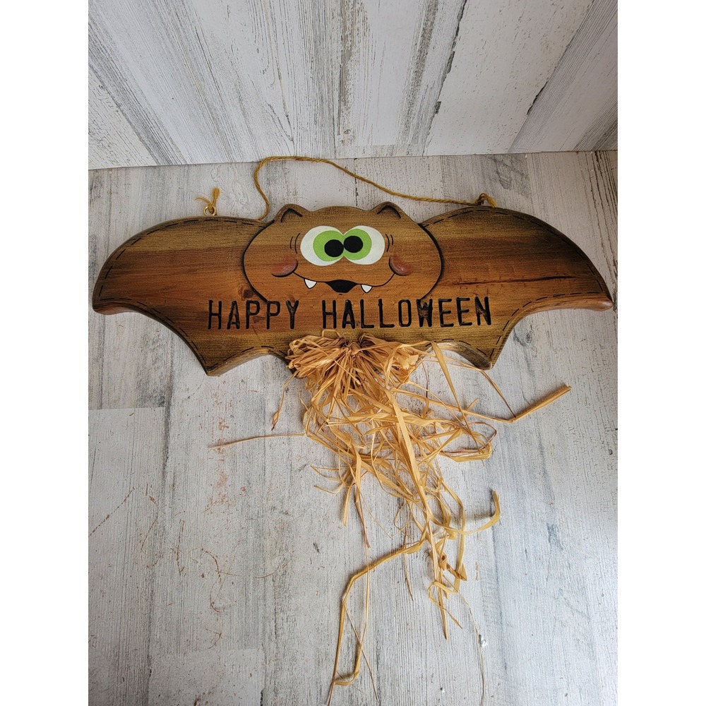 Happy Halloween wooden bat‎ hanging vintage crazy funny home decor unique